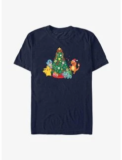 Anime Pokémon Christmas Tree Pikachu, Squirtle, Bulbasaur And Charmander T-Shirt