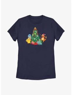 Anime Pokémon Christmas Tree Pikachu, Squirtle, Bulbasaur And Charmander Womens T-Shirt
